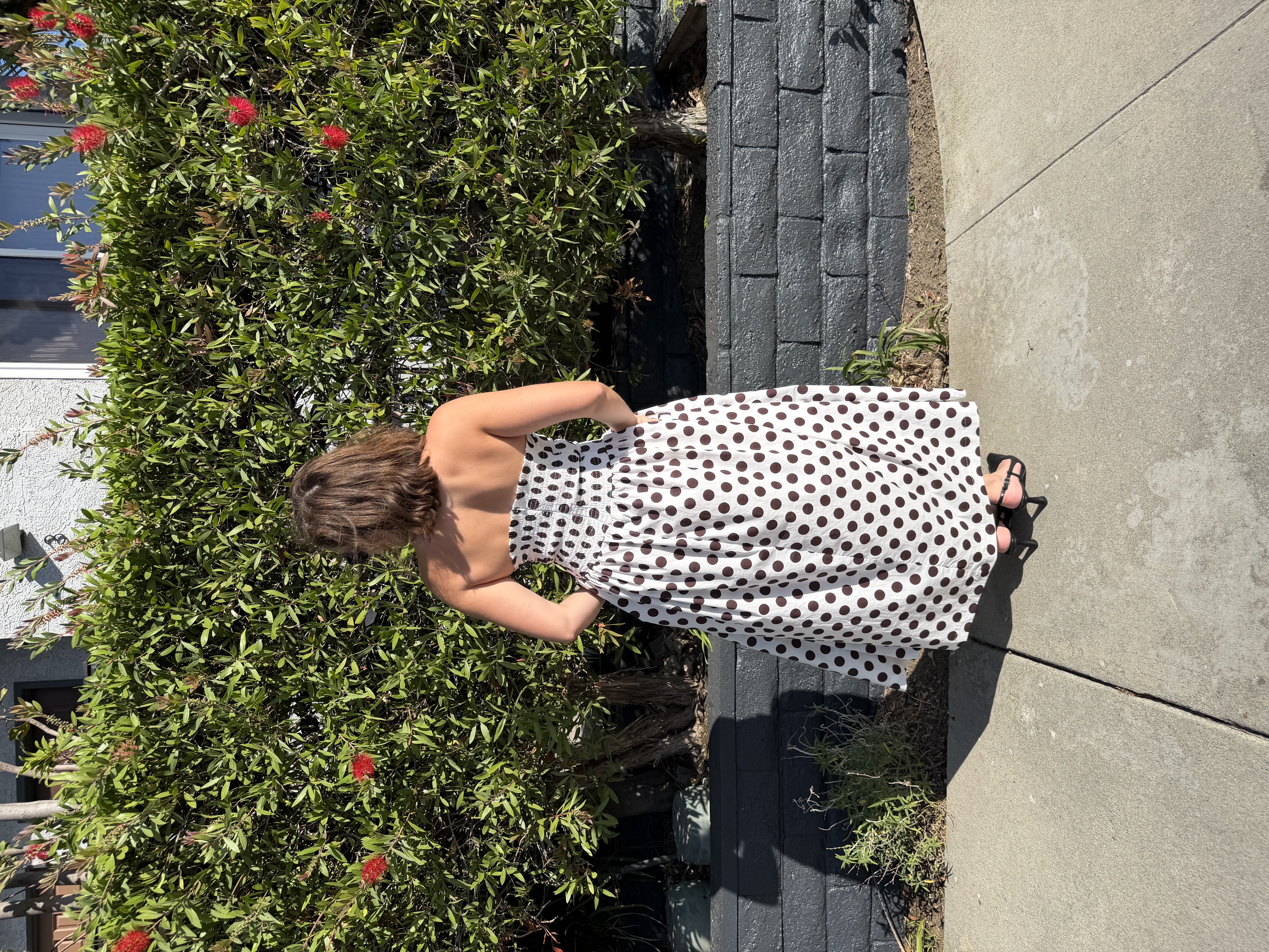 Emily wearing the finished full length Gemma Corset Dress, back view